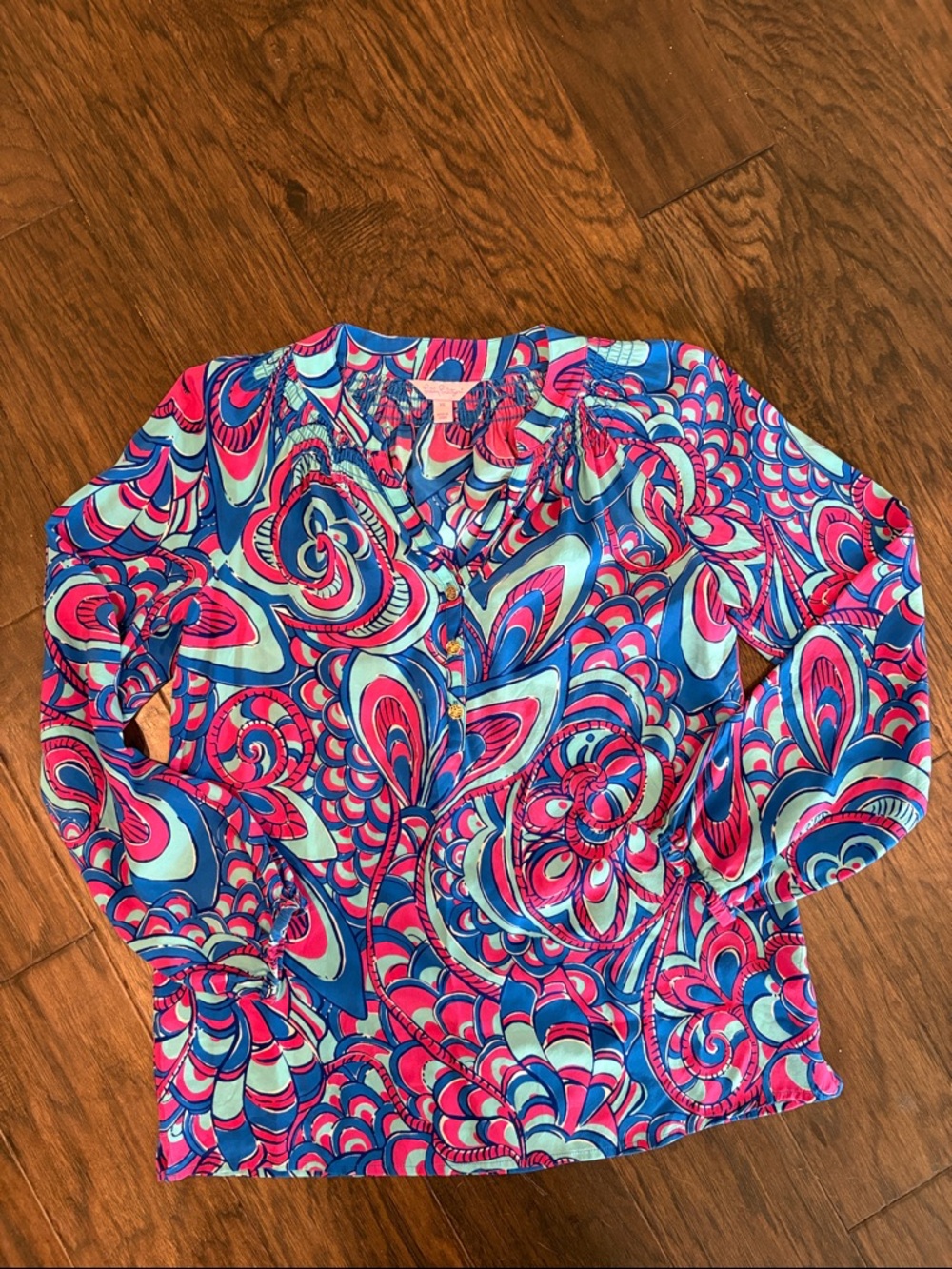 Lilly Pulitzer Pink, Blue & Aqua Abstract Print Top